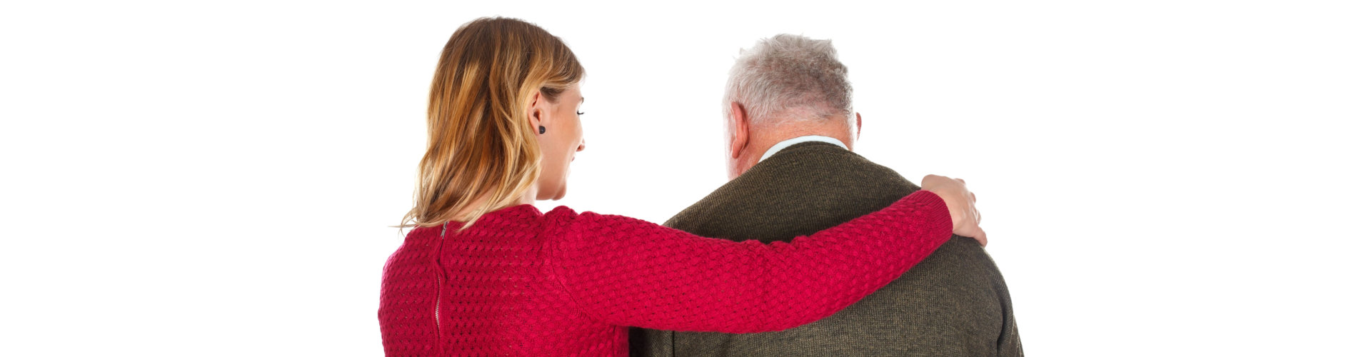 woman comforting elderly man