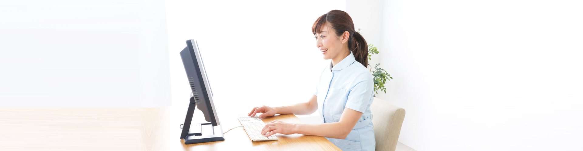 a caregiver woman on a computer